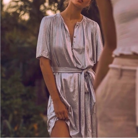 Sabina Musayev Dresses & Skirts - Sabina Musayev Mercury Mini Dress Metallic Shimmer Mini Dress Tie Front Size M